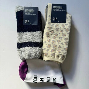 NWT Gap Socks 5 Pairs Crew Cozy Fuzzy Striped Animal Print, Chocolate Socks NWOT